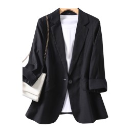 SKLS043  Customized Tencel linen thin small suit jacket, women's three-quarter sleeves, temperament, slim suit, women's jacket, suit collar cropped blazer SKLS043  Customized Tencel linen thin small suit jacket, women's three-quarter sleeves, temperament, slim suit, women's jacket, suit collar cropped blazer